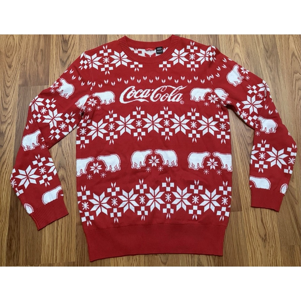 Coca-Cola Sweater Mens Medium Ugly Christmas Polar Bear Snowflake Red